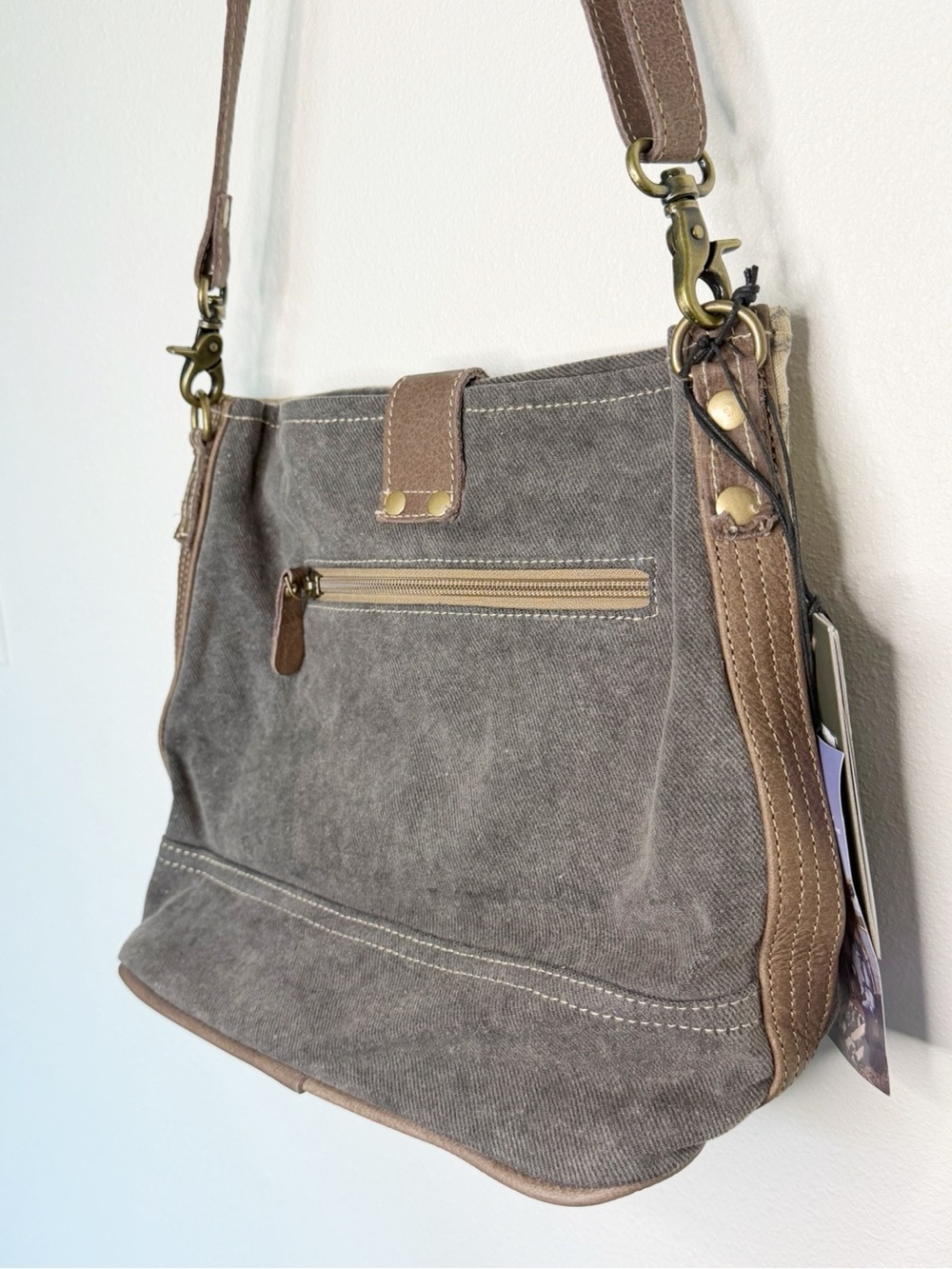 Myra Bag Floral Canvas Shoulder Bag with Brown Trim - Picture 5 of 6